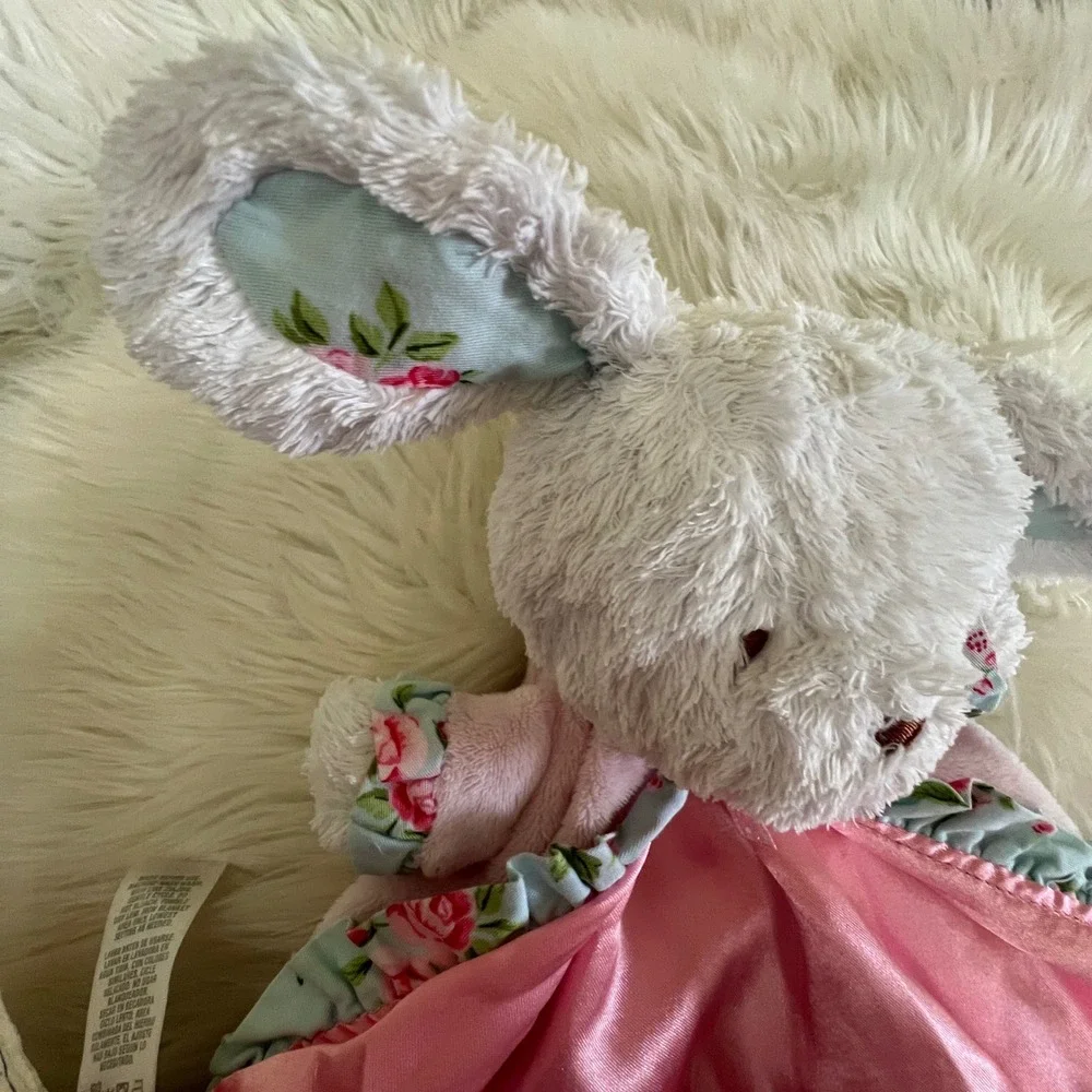 Carters Pink Floral Bunny Rabbit Security Blanket Lovey Satin Trim Rattle Plush